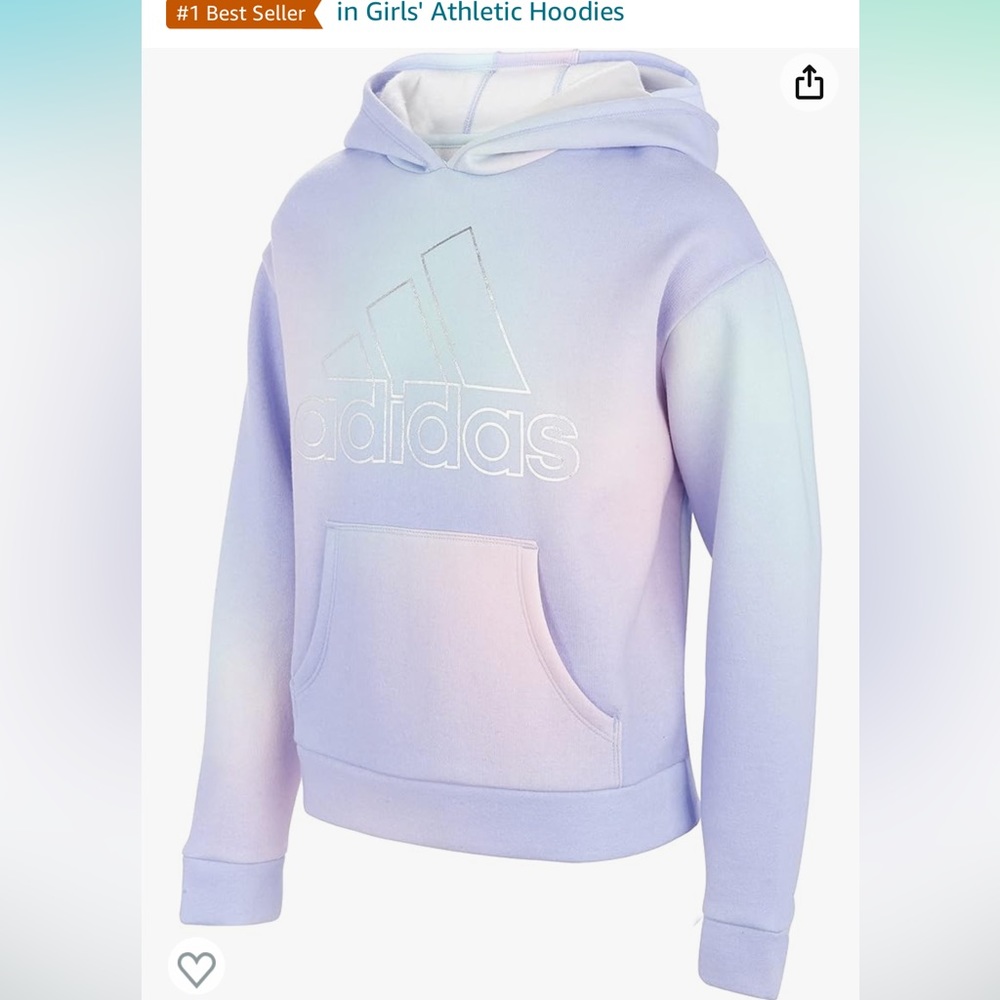 adidas Girls' Gradient Fleece Pullover Hoodie. Purple with multicolor. NEW